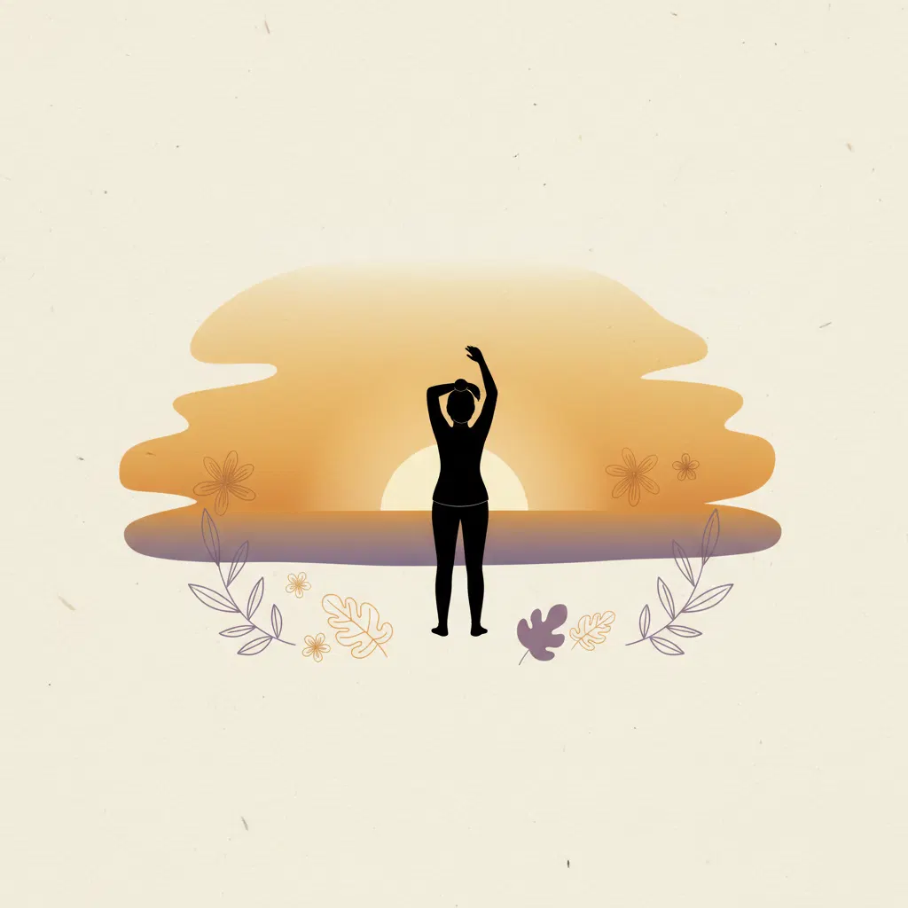 Anonymous silhouette figure enjoying an active morning outdoors, warm sunrise tones